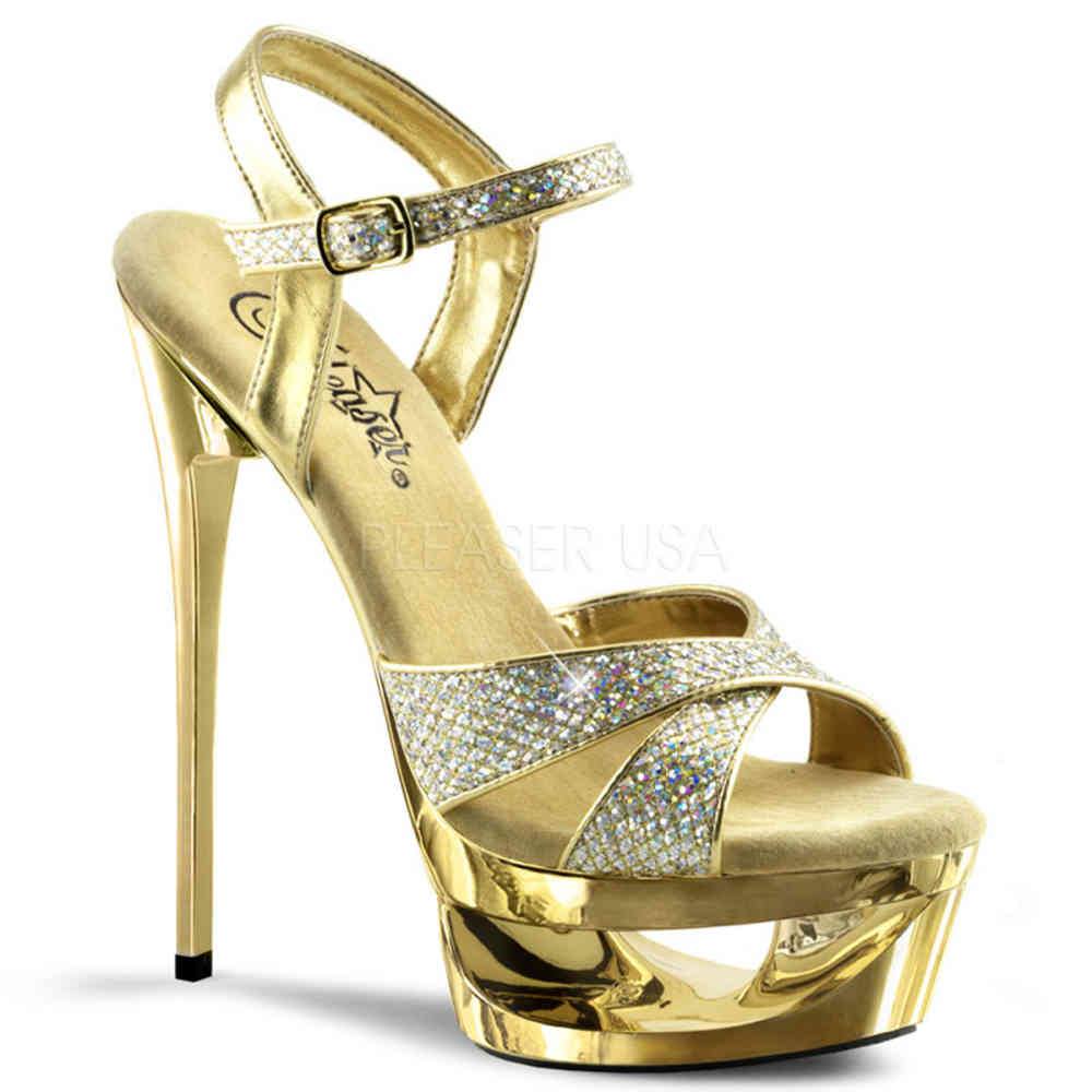 Pleaser - ECLIPSE619G Ankle strap sandal, Pole dance shoes - Pole dance shoes - Gold coloured Product image
